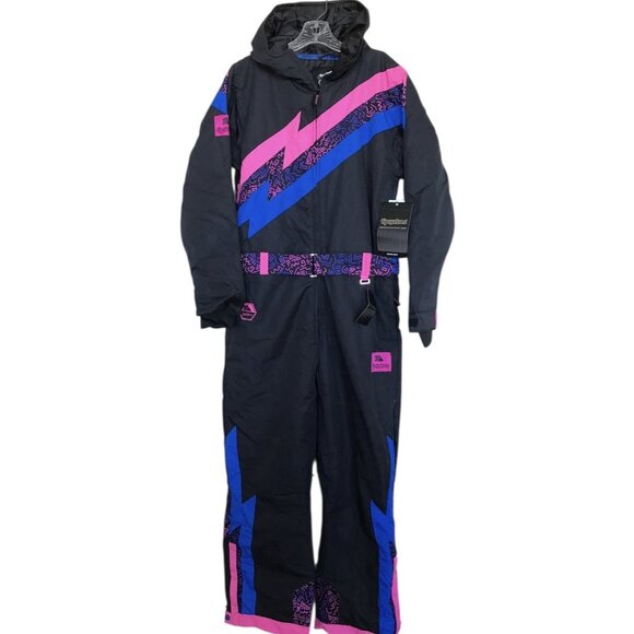 Tipsy Elves Snow Suit Ski Suit Womens Size Large L Black Pink Night Run
